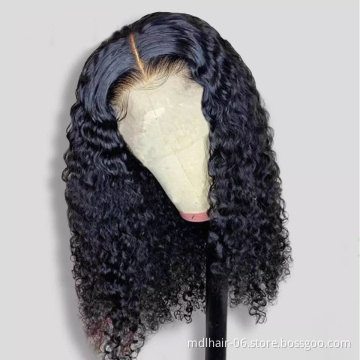 Short Brazilian Deep Curly 13x4 Lace Front Wigs Human Hair Bob 150% Density Glueless Lace Front Wigs Pre Plucked With Baby Hair